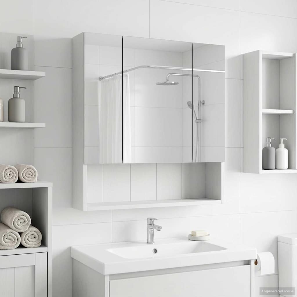 vidaXL Bathroom Mirror Cabinet White 60x14.5x70 cm Engineered Wood