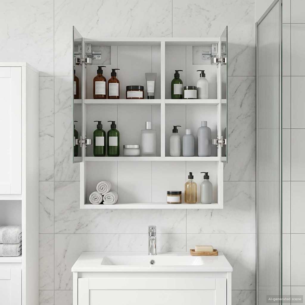 vidaXL Bathroom Mirror Cabinet White 60x14.5x70 cm Engineered Wood