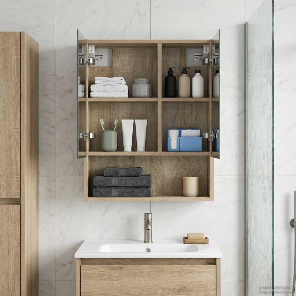 vidaXL Bathroom Mirror Cabinet White 60x14.5x70 cm Engineered Wood