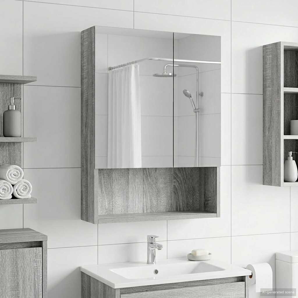 vidaXL Bathroom Mirror Cabinet White 60x14.5x70 cm Engineered Wood