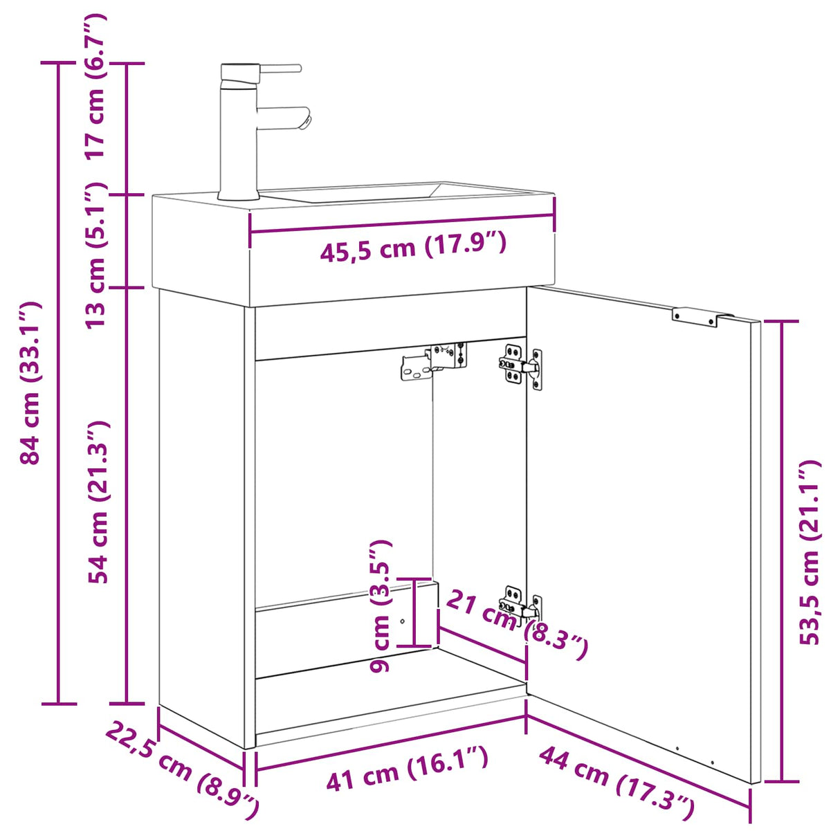 vidaXL Badkamermeubel met kraan Wit 45,5 x 22,5 x 84 cm