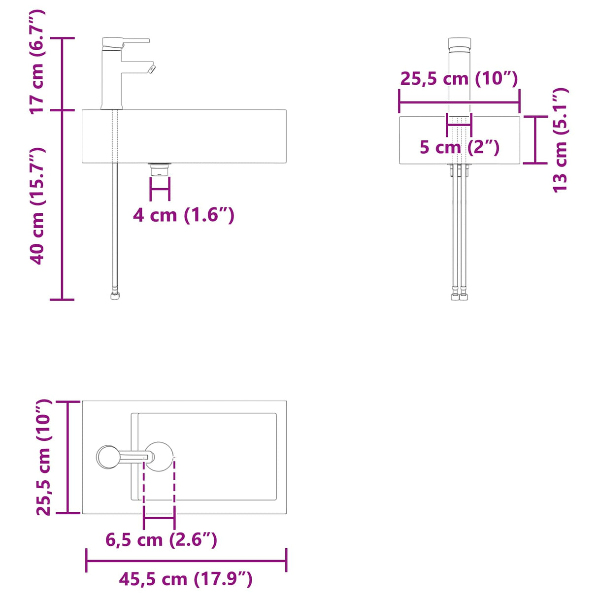 vidaXL Badkamermeubel met kraan Wit 45,5 x 22,5 x 84 cm