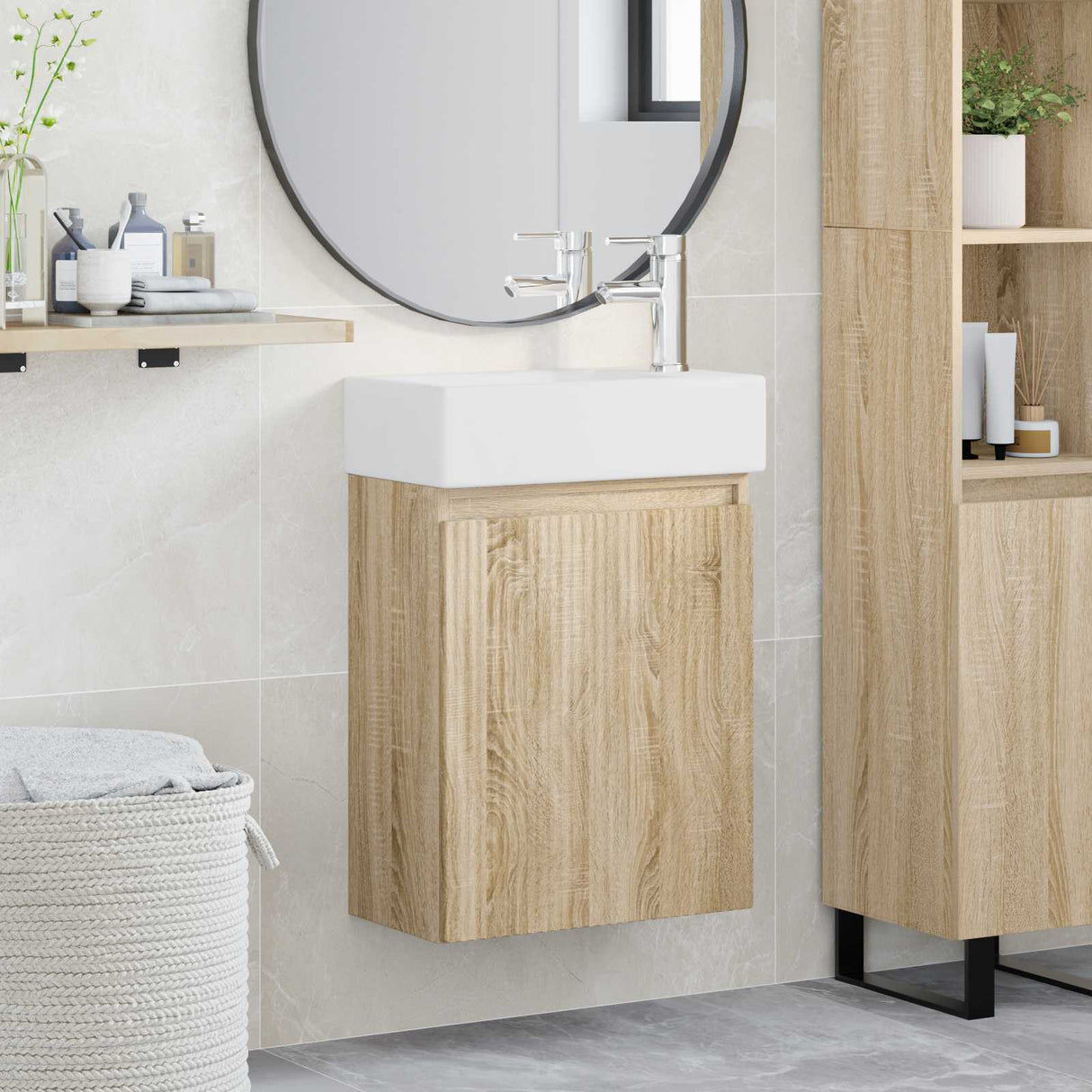 vidaXL Bathroom Cabinet with Faucet White 45.5 x 22.5 x 84 cm
