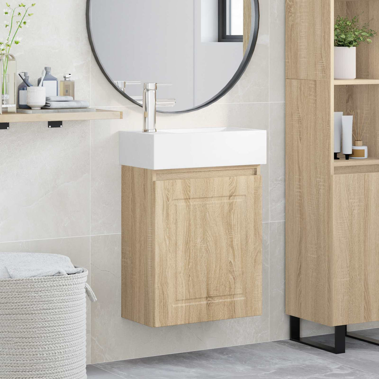 vidaXL Badkamermeubel met kraan Wit 45,5 x 22,5 x 84 cm