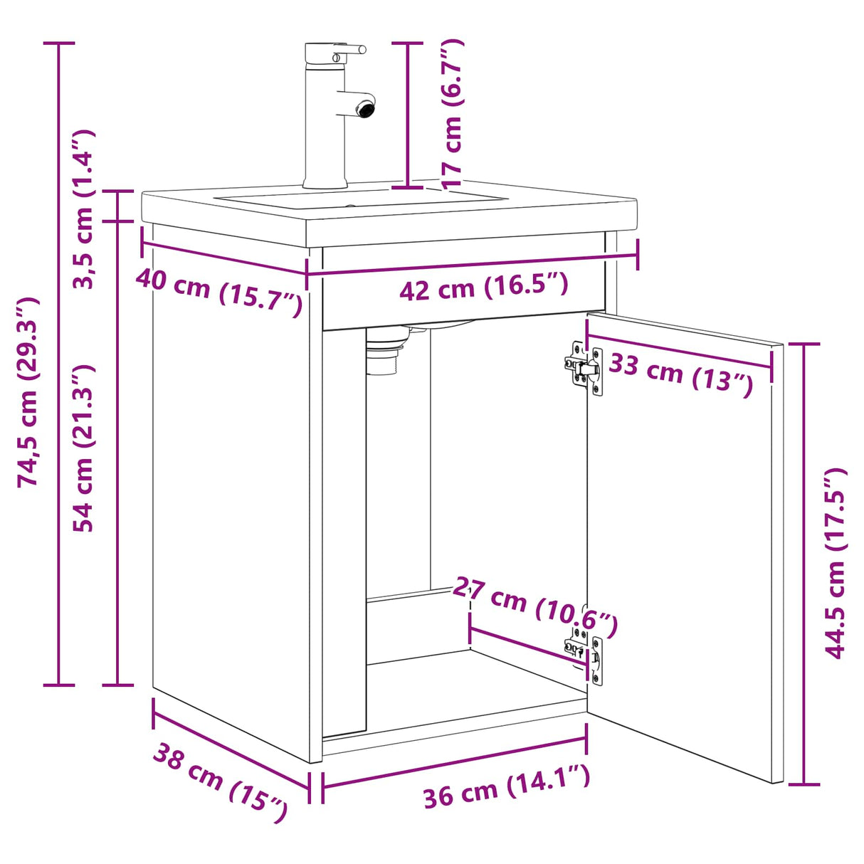 vidaXL Badkamermeubel met kraan Wit 42 x 40 x 74,5 cm