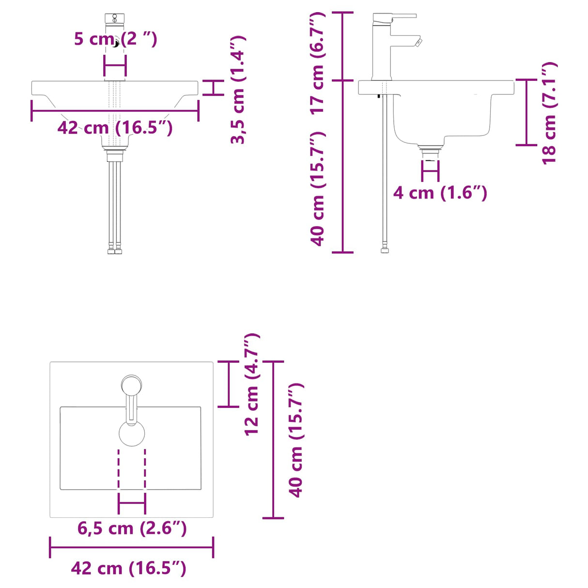 vidaXL Badkamermeubel met kraan Wit 42 x 40 x 74,5 cm