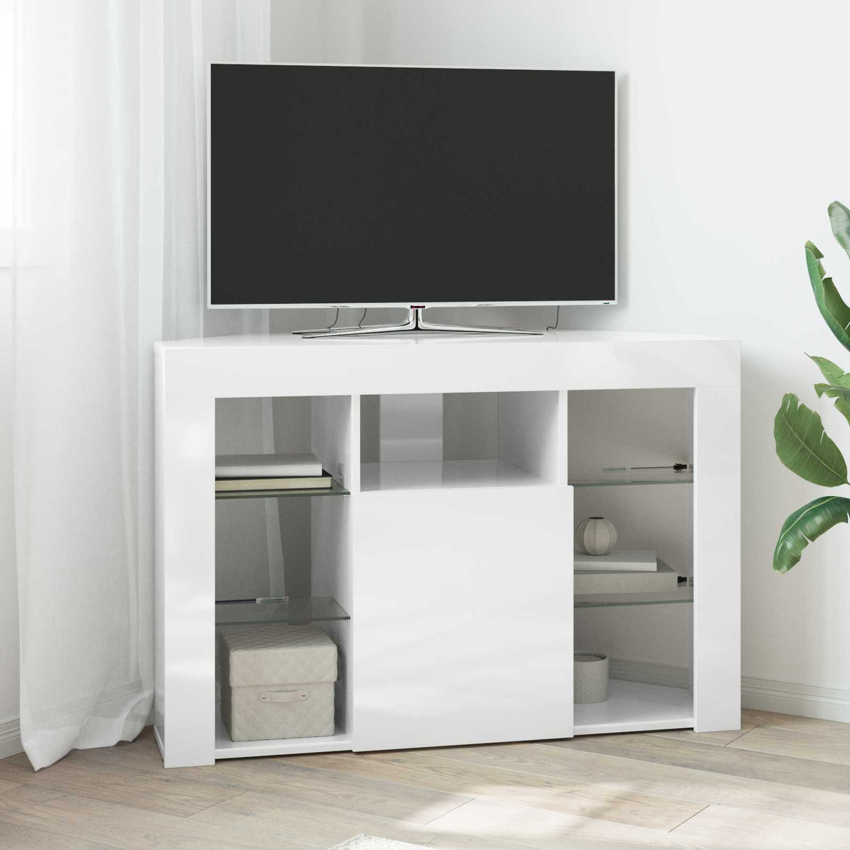 vidaXL Hoek LED TV Cabinet Wandgemonteerd Wit 100x40x68cm Bewerkt hout
