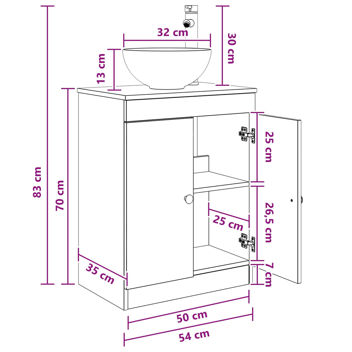 vidaXL Badkamer Vanity met Wastafel Wit 54 x 35 x 83 cm Bewerkt hout