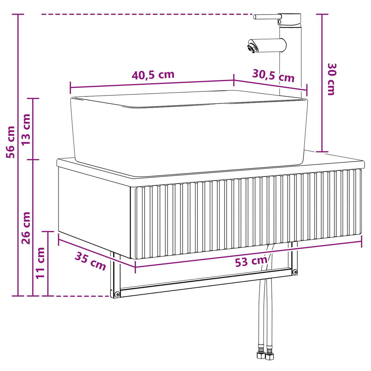 vidaXL Wandgemonteerde wastafel Wit 53 x 35 x 39 cm Bewerkt hout