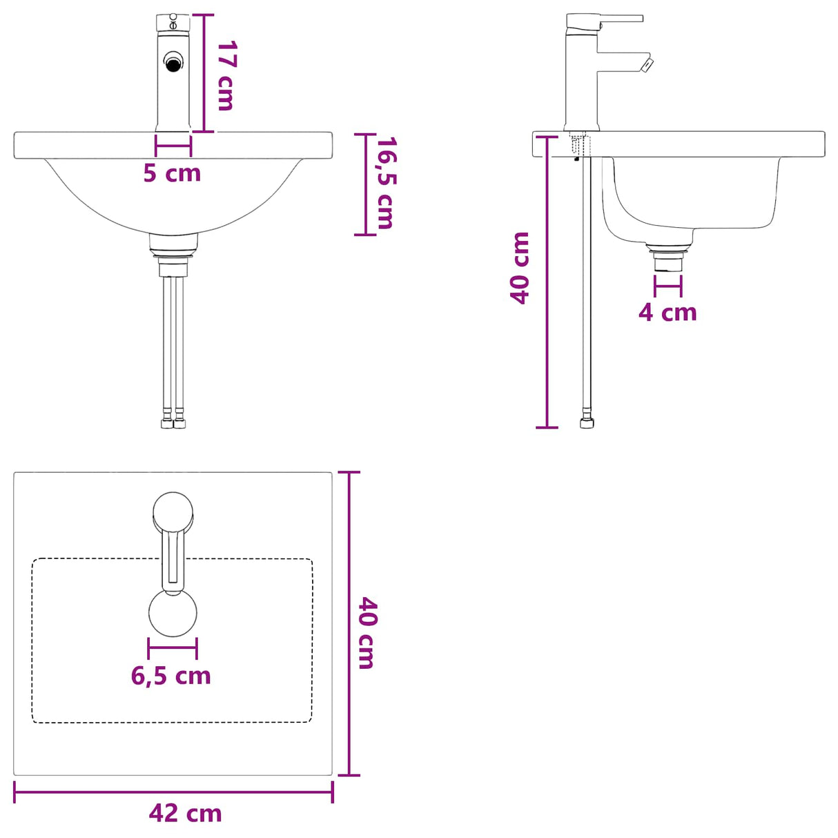 vidaXL Badwasbak Chroom 42 x 40 x 16,5 cm Metaal