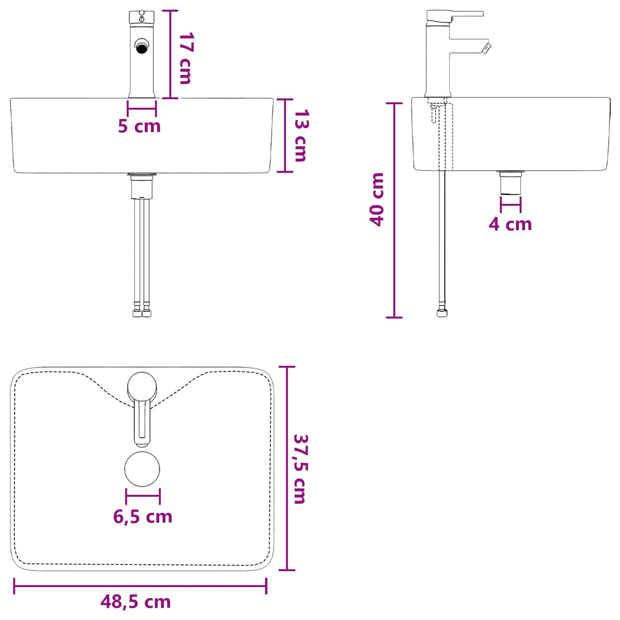 vidaXL Bathroom Sink Chrome 48.5 x 37.5 x 13 cm Metal