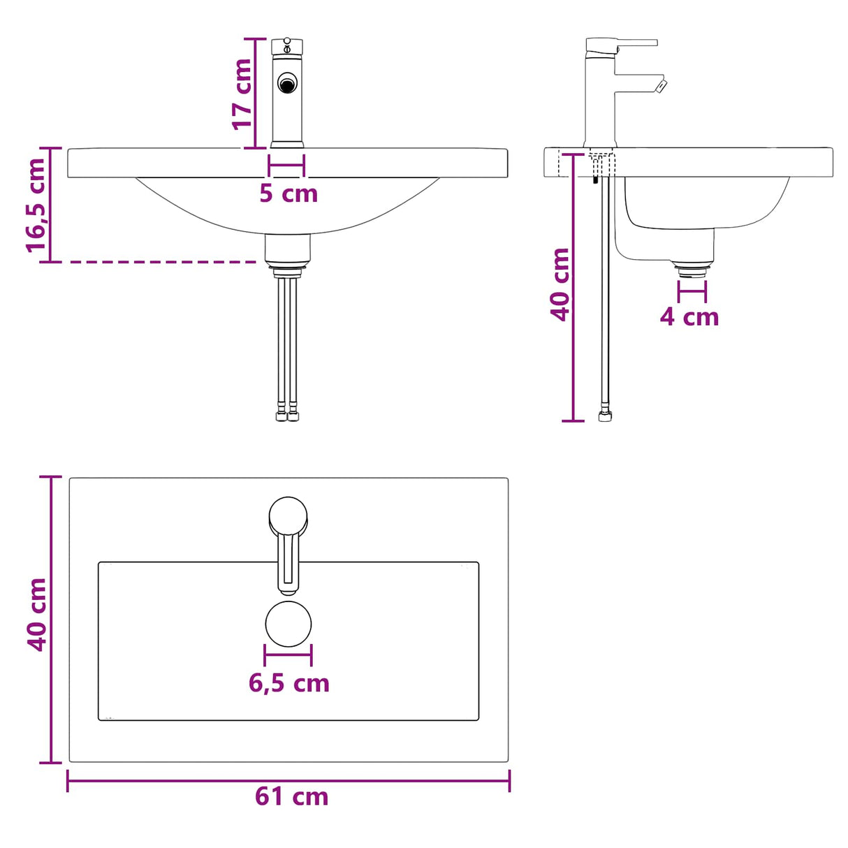 vidaXL Bathroom Sink Chrome 61 x 40 x 16.5 cm Metal