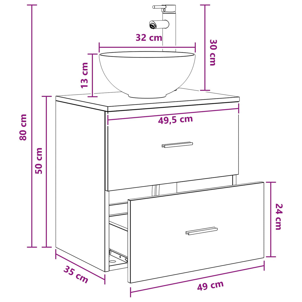 vidaXL Wandgemonteerde Waskom Vanity Wit 49,5 x 35 x 63 cm