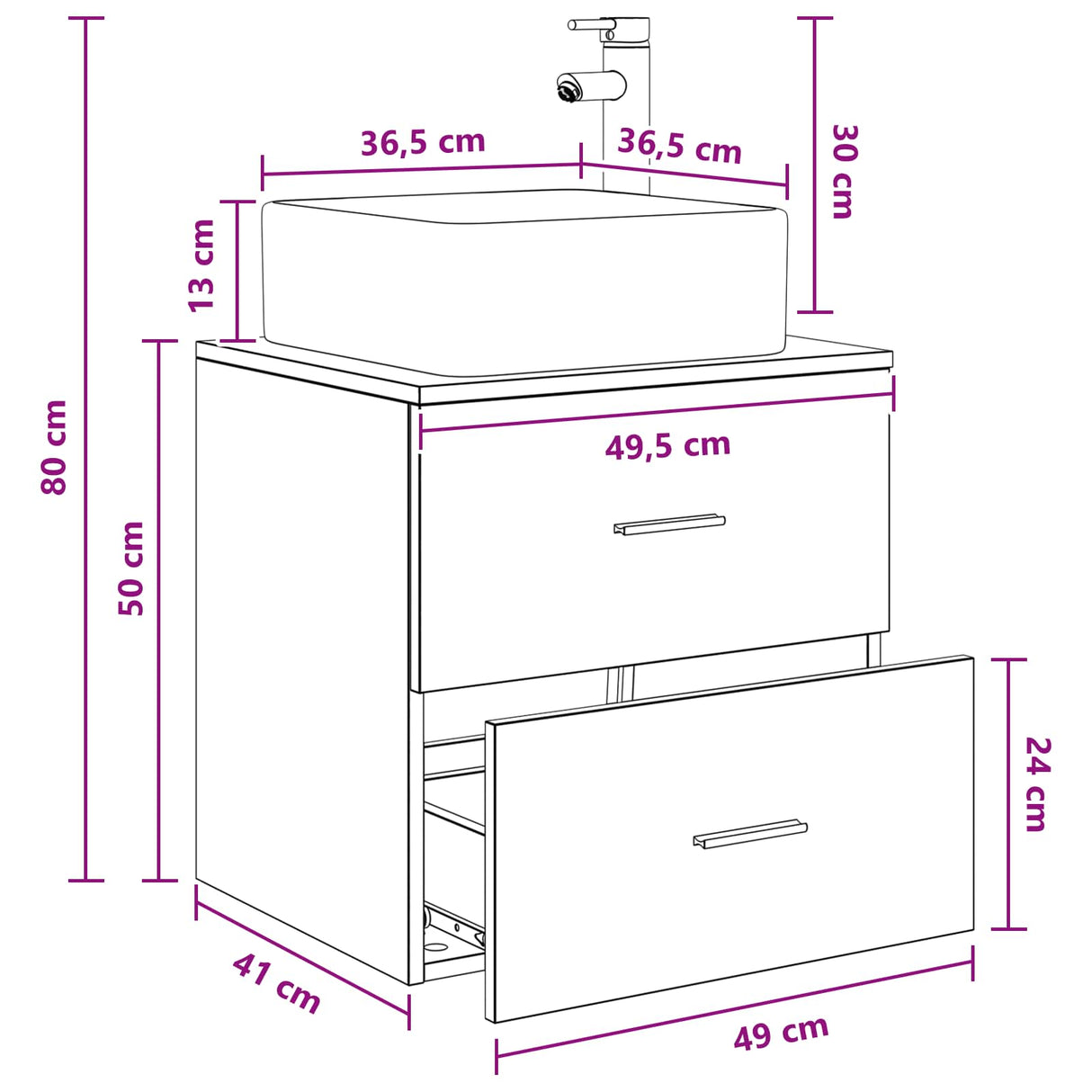 vidaXL Wandgemonteerde wastafel van een meubel Wit 49,5 x 41 x 63 cm