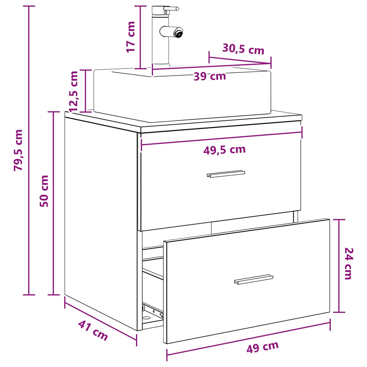 vidaXL Wall-Mounted Furniture Washbasin White 49.5 x 41 x 62.5 cm