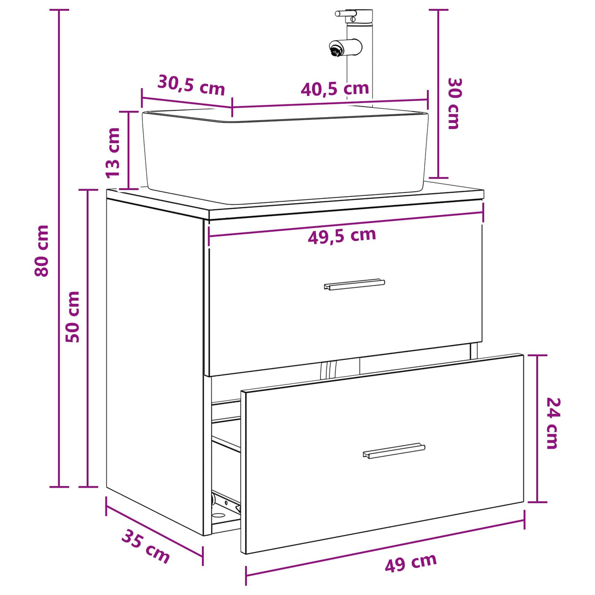 vidaXL Wandgemonteerde wastafel van een meubel Wit 53 x 34,5 x 63 cm