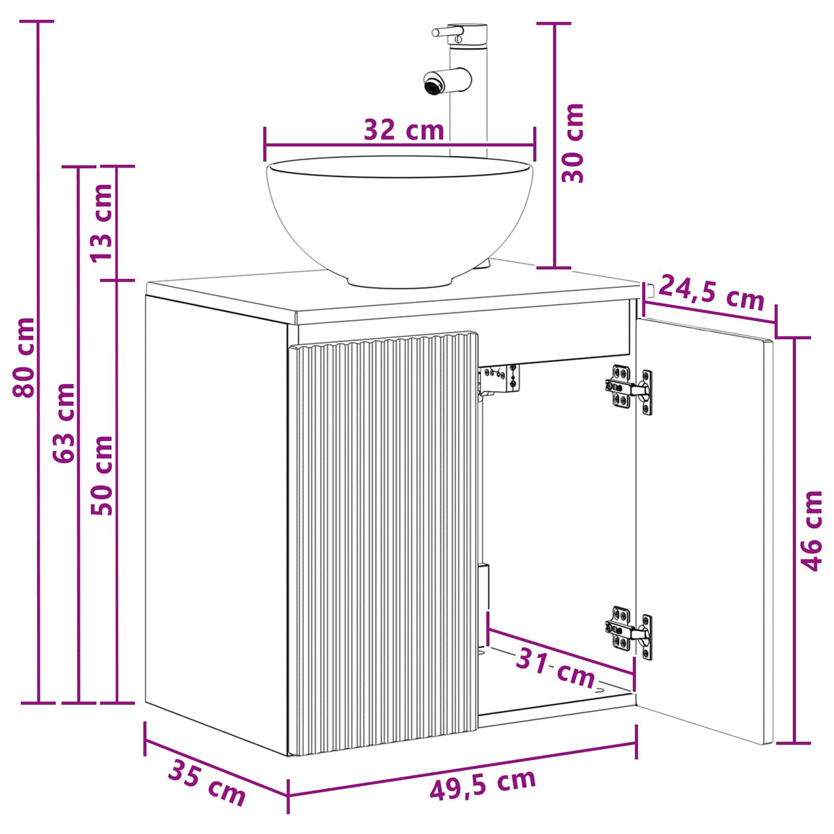 vidaXL Wandgemonteerde wastafel van een meubel Wit 49,5 x 35 x 63 cm
