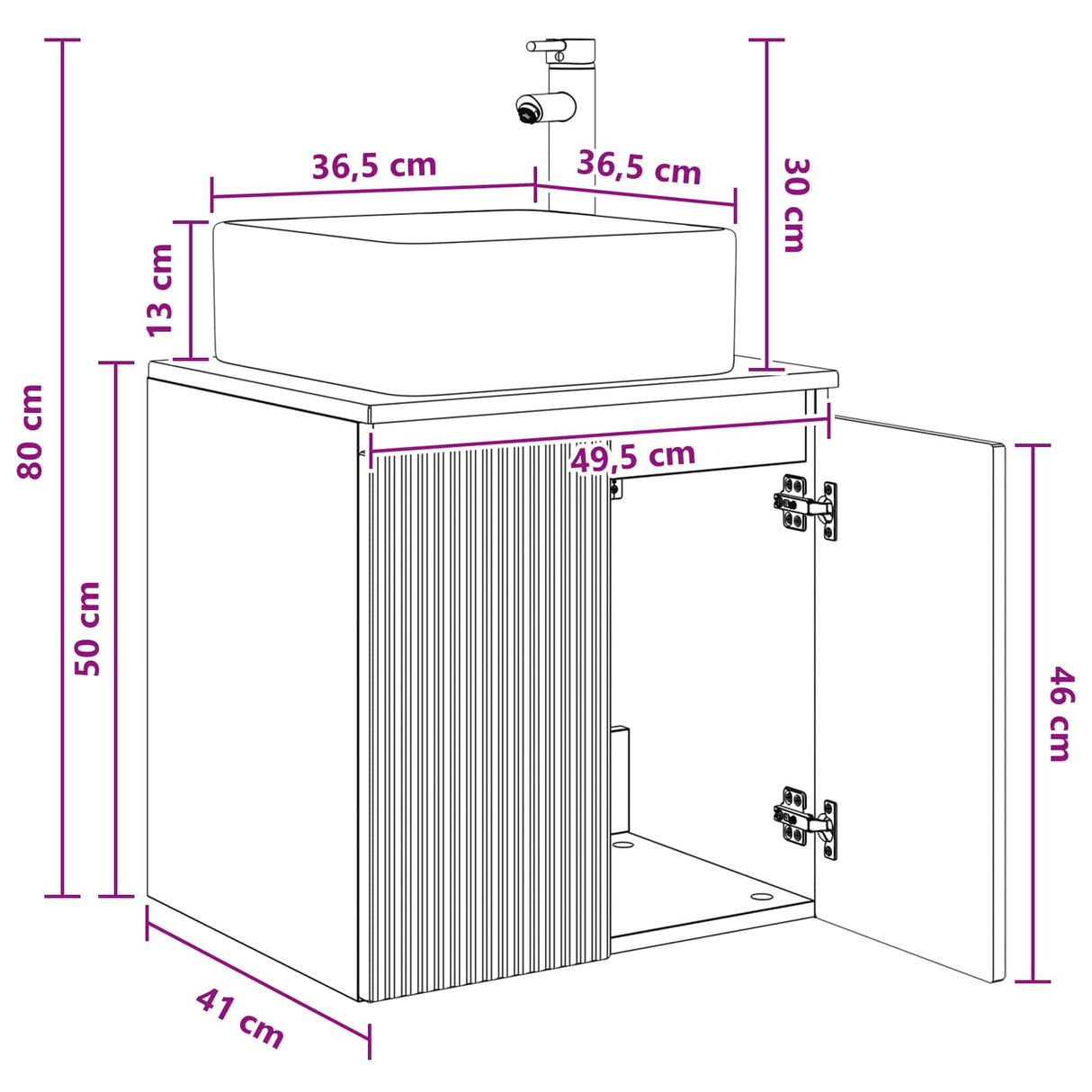 vidaXL Wandgemonteerde wastafel van een meubel Wit 49,5 x 41 x 63 cm
