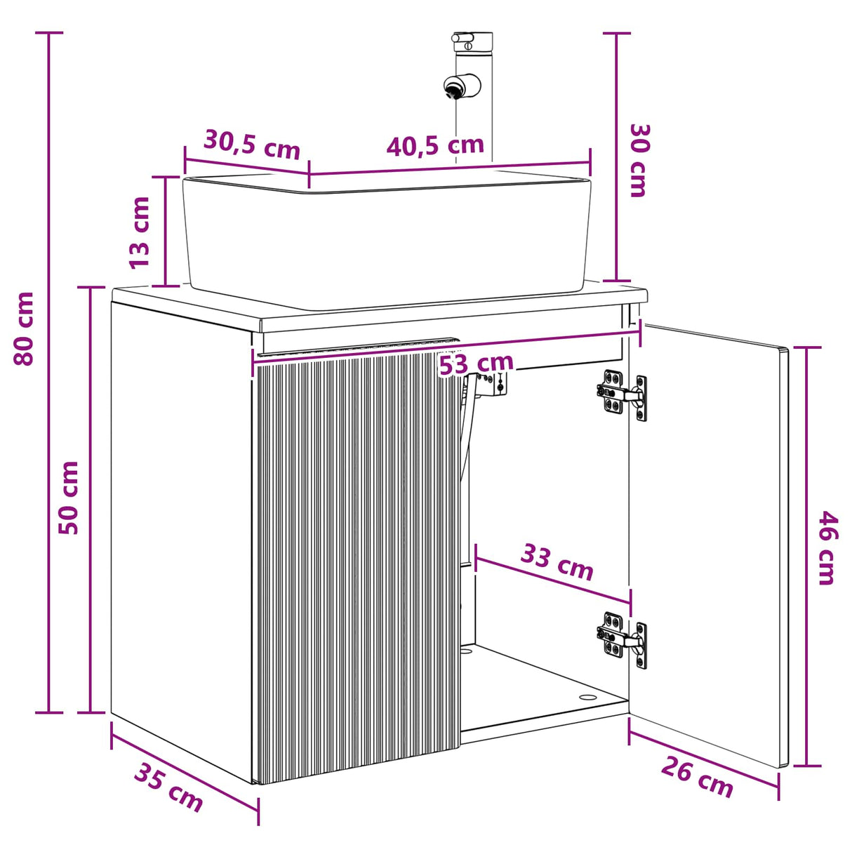 vidaXL Wandgemonteerde wastafel van een meubel Wit 53 x 35 x 63 cm
