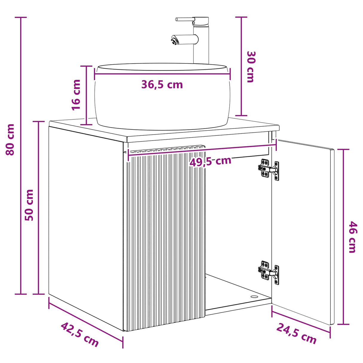 vidaXL Wandgemonteerde wastafel van een meubel Wit 49,5 x 44,5 x 66 cm