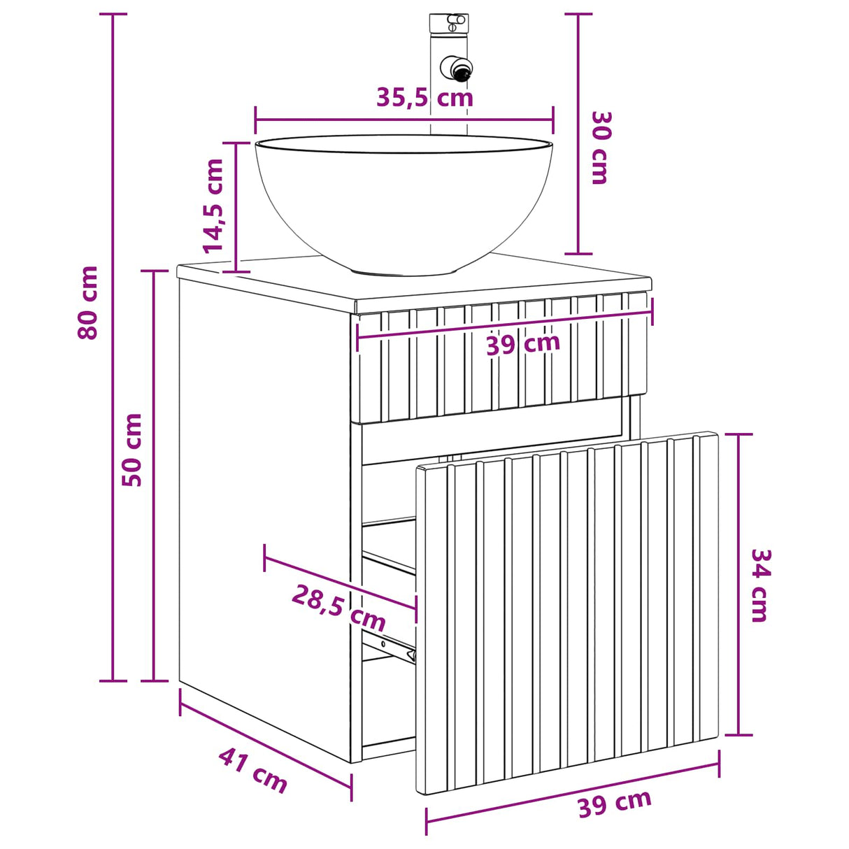 vidaXL Wall-Mounted Washbasin Cabinet White 39 x 41 x 64.5 cm