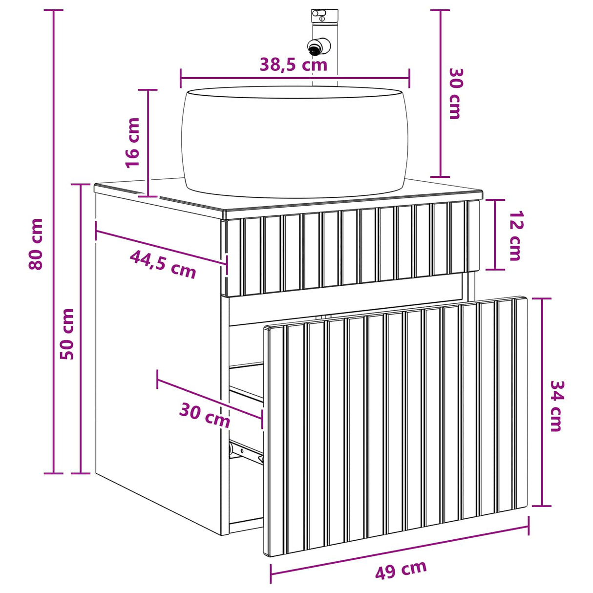 vidaXL Wandgemonteerde wastafelmeubel Wit 49 x 44,5 x 66 cm