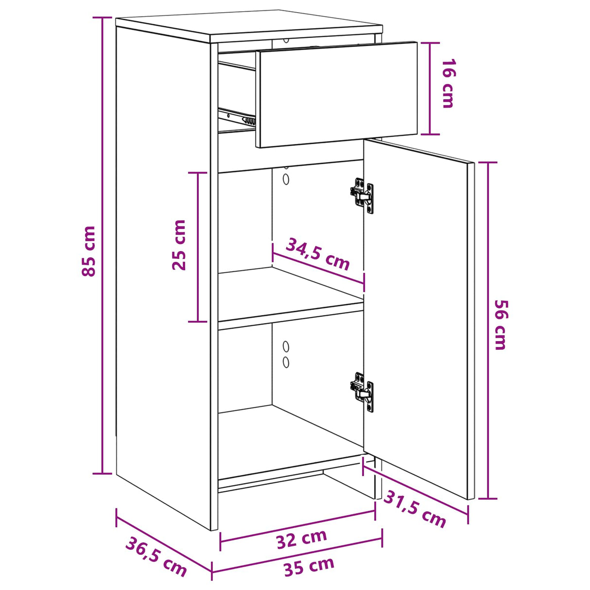 vidaXL Badkamerkast Wit 35 x 36,5 x 85 cm Bewerkt hout