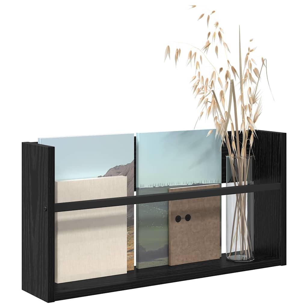 vidaXL Magazine Rack Black Oak 60 x 12 x 30 cm Engineered Wood