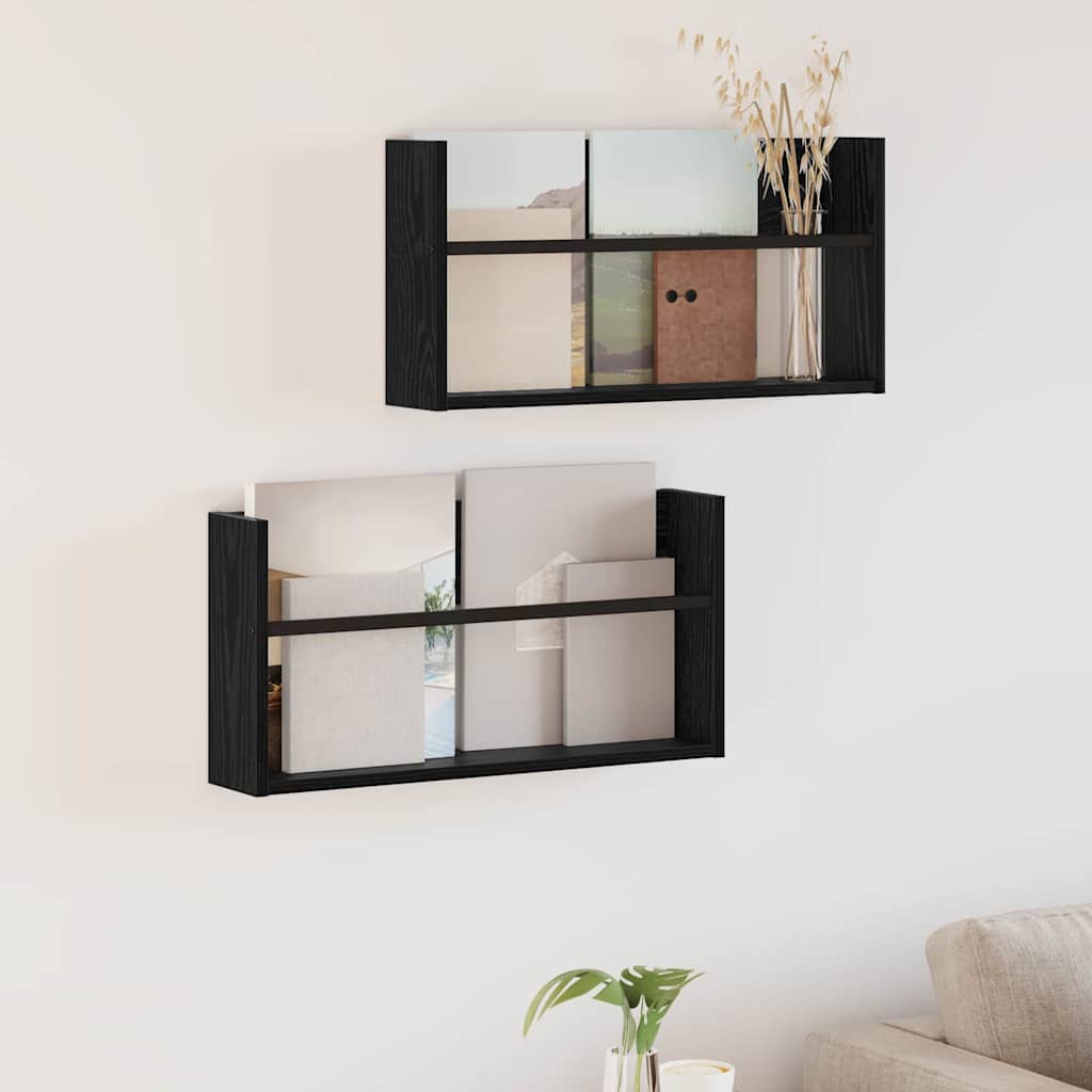 vidaXL Magazine Rack Black Oak 60 x 12 x 30 cm Engineered Wood