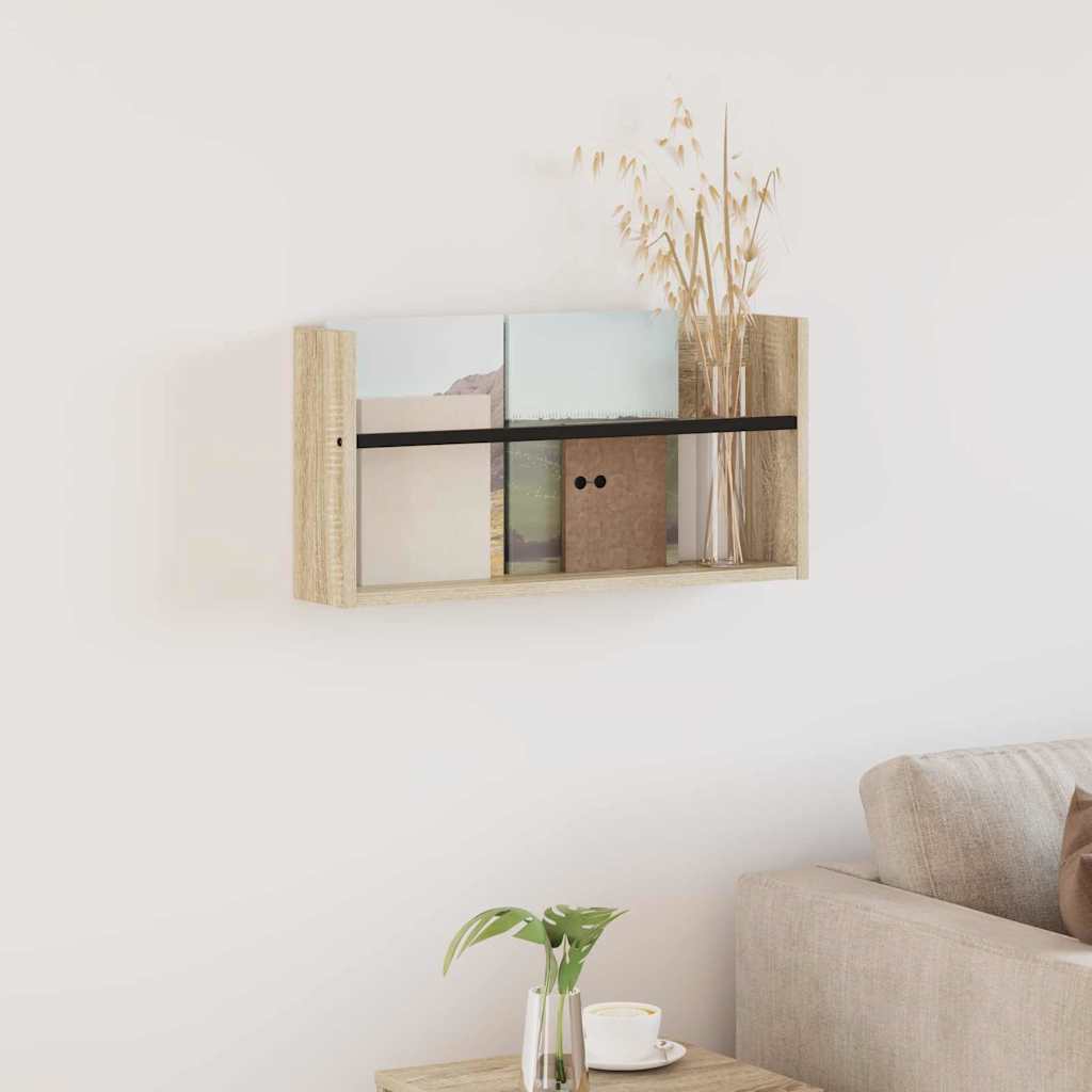 vidaXL Magazine Rack Black Oak 60 x 12 x 30 cm Engineered Wood