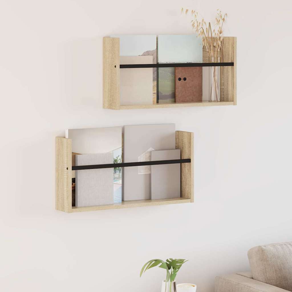 vidaXL Magazine Rack Black Oak 60 x 12 x 30 cm Engineered Wood