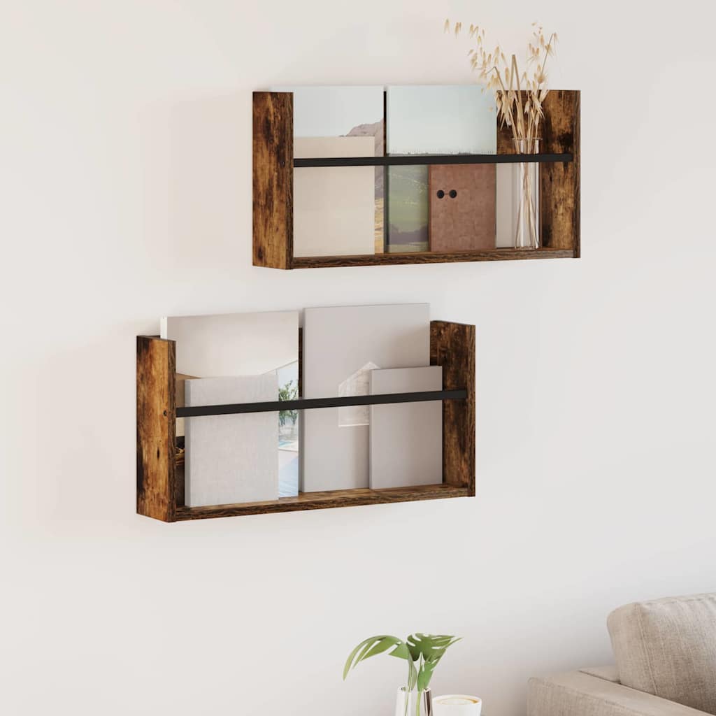 vidaXL Magazine Rack Black Oak 60 x 12 x 30 cm Engineered Wood