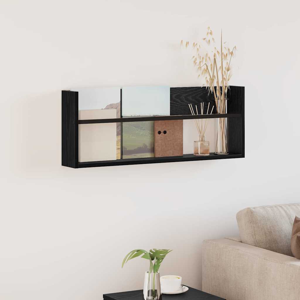 vidaXL Magazine Rack Black Oak 60 x 12 x 30 cm Engineered Wood