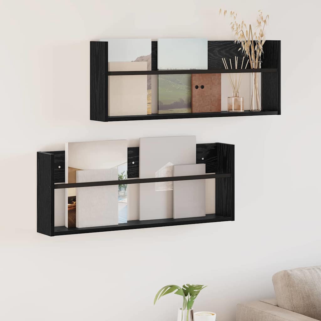 vidaXL Magazine Rack Black Oak 60 x 12 x 30 cm Engineered Wood