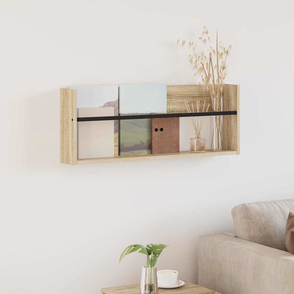 vidaXL Magazine Rack Black Oak 60 x 12 x 30 cm Engineered Wood