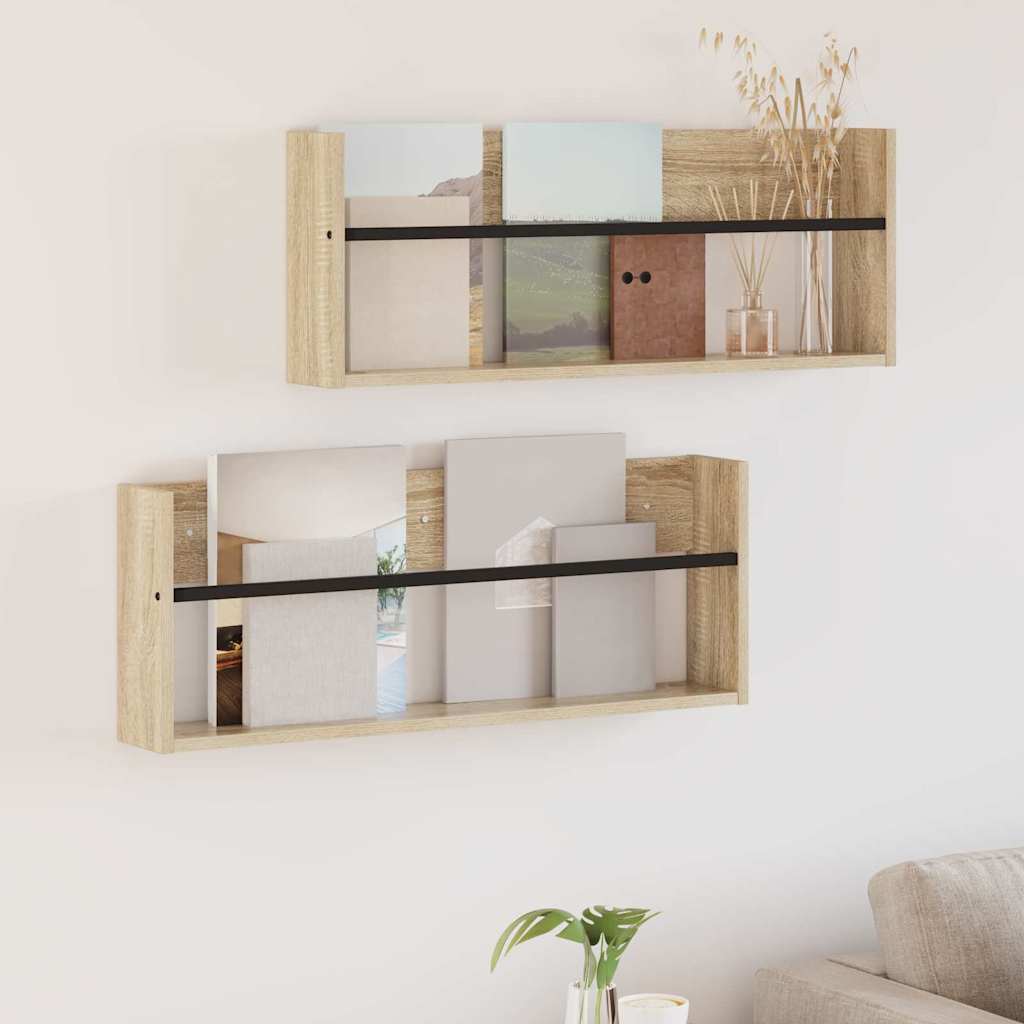 vidaXL Magazine Rack Black Oak 60 x 12 x 30 cm Engineered Wood
