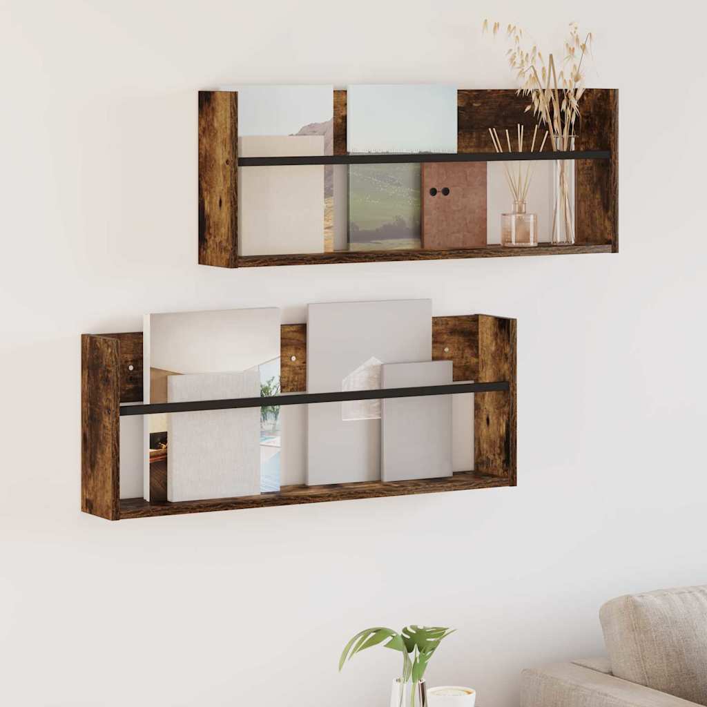 vidaXL Magazine Rack Black Oak 60 x 12 x 30 cm Engineered Wood
