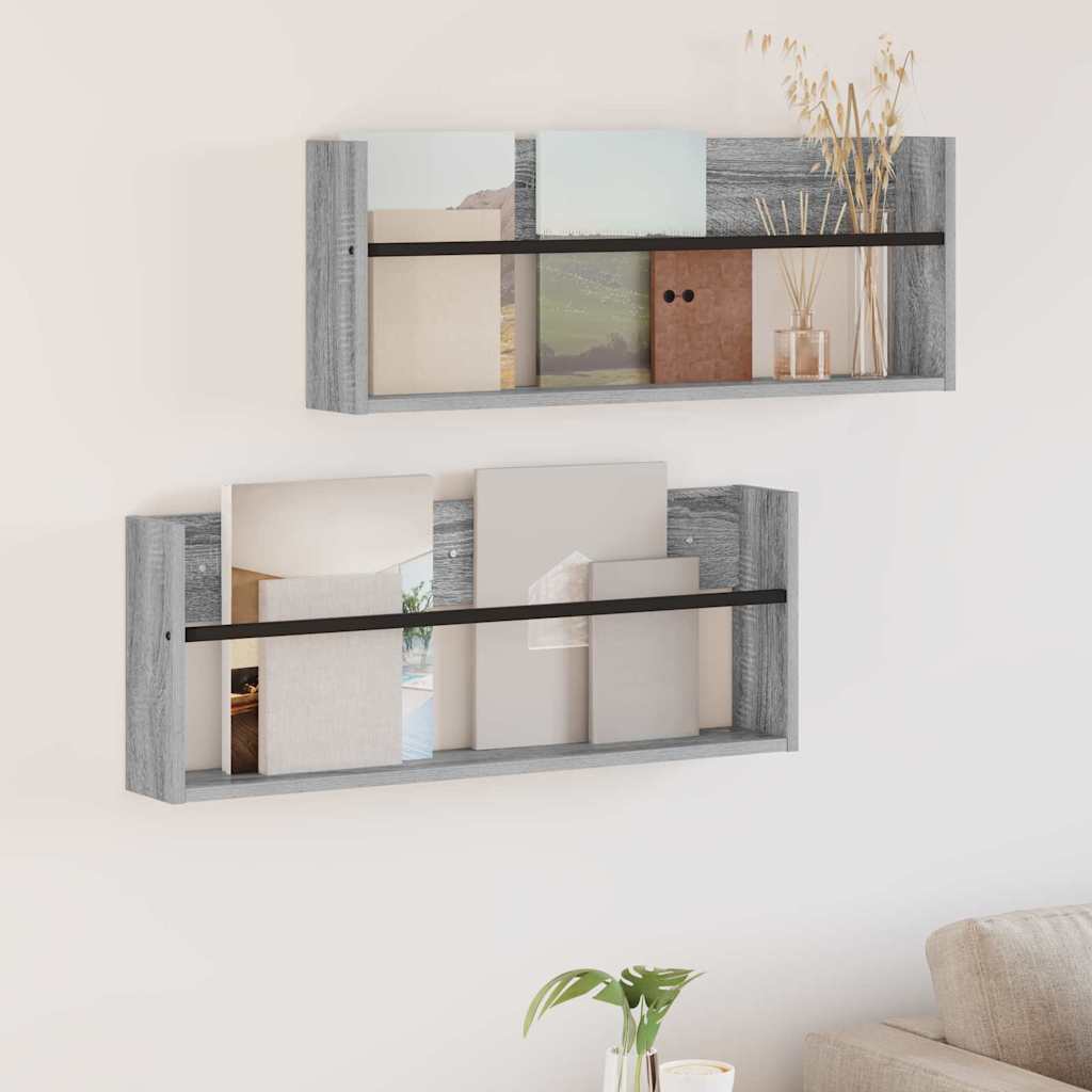 vidaXL Magazine Rack Black Oak 60 x 12 x 30 cm Engineered Wood