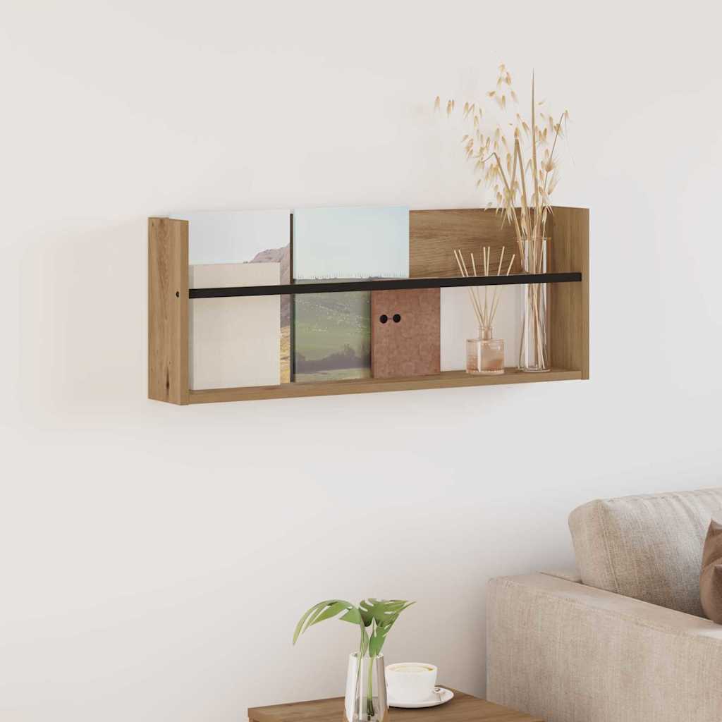 vidaXL Magazine Rack Black Oak 60 x 12 x 30 cm Engineered Wood