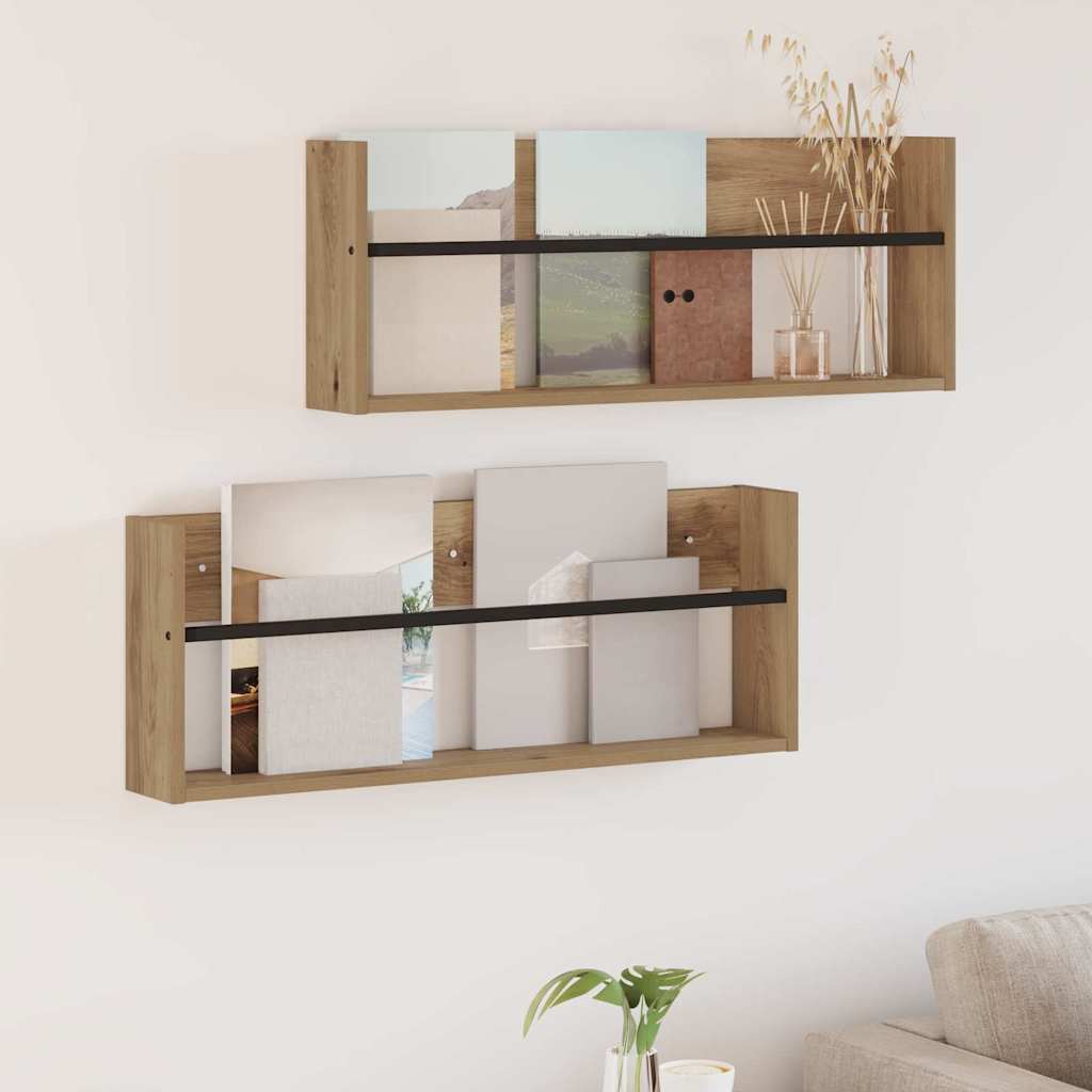 vidaXL Magazine Rack Black Oak 60 x 12 x 30 cm Engineered Wood