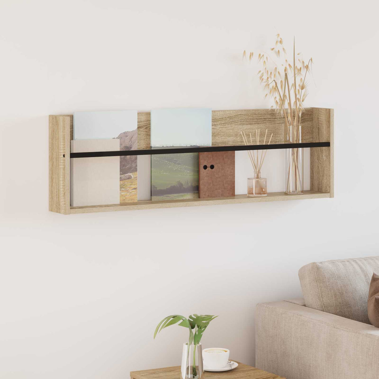 vidaXL Magazine Rack Black Oak 60 x 12 x 30 cm Engineered Wood