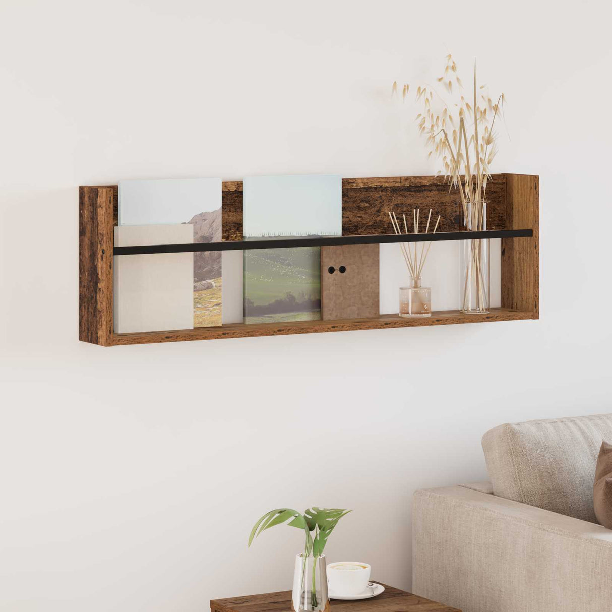 vidaXL Magazine Rack Black Oak 60 x 12 x 30 cm Engineered Wood