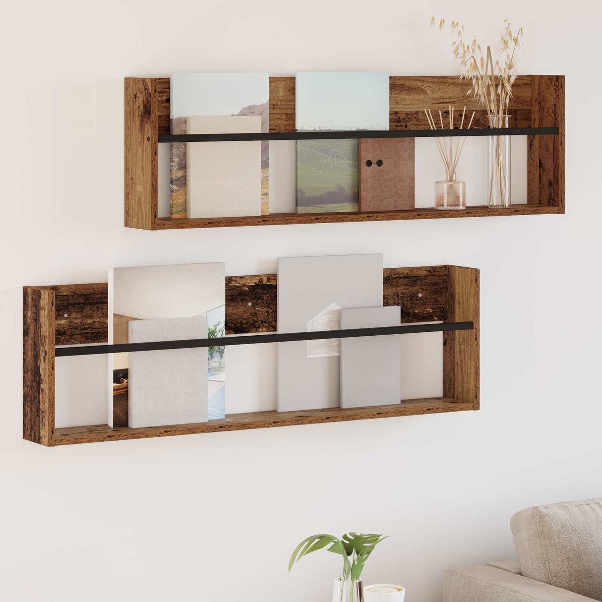 vidaXL Magazine Rack Black Oak 60 x 12 x 30 cm Engineered Wood