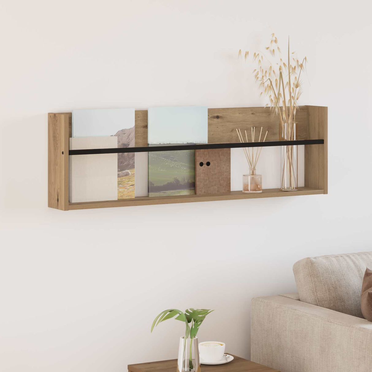 vidaXL Magazine Rack Black Oak 60 x 12 x 30 cm Engineered Wood