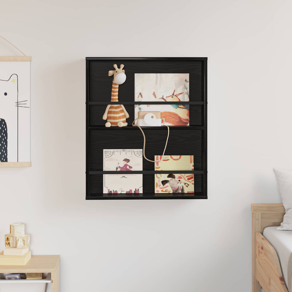 vidaXL Magazine Rack Black Oak 60 x 12 x 70 cm Engineered Wood