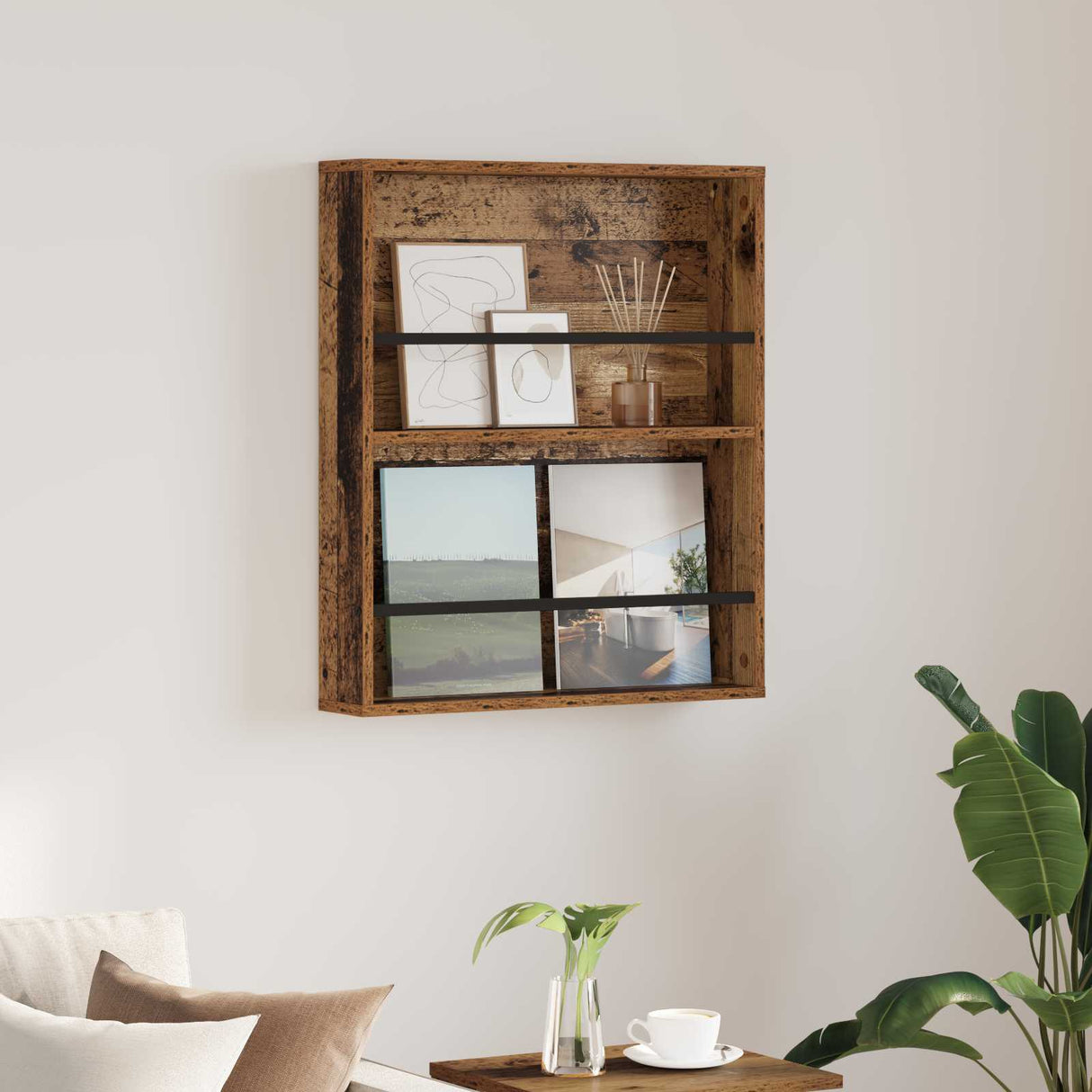 vidaXL Magazine Rack Black Oak 60 x 12 x 70 cm Engineered Wood