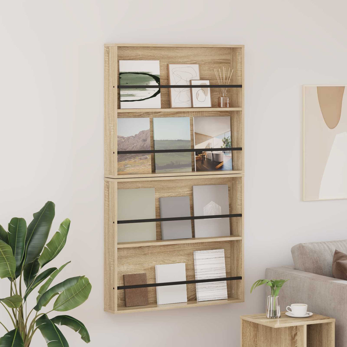 vidaXL Magazine Rack Black Oak 60 x 12 x 70 cm Engineered Wood