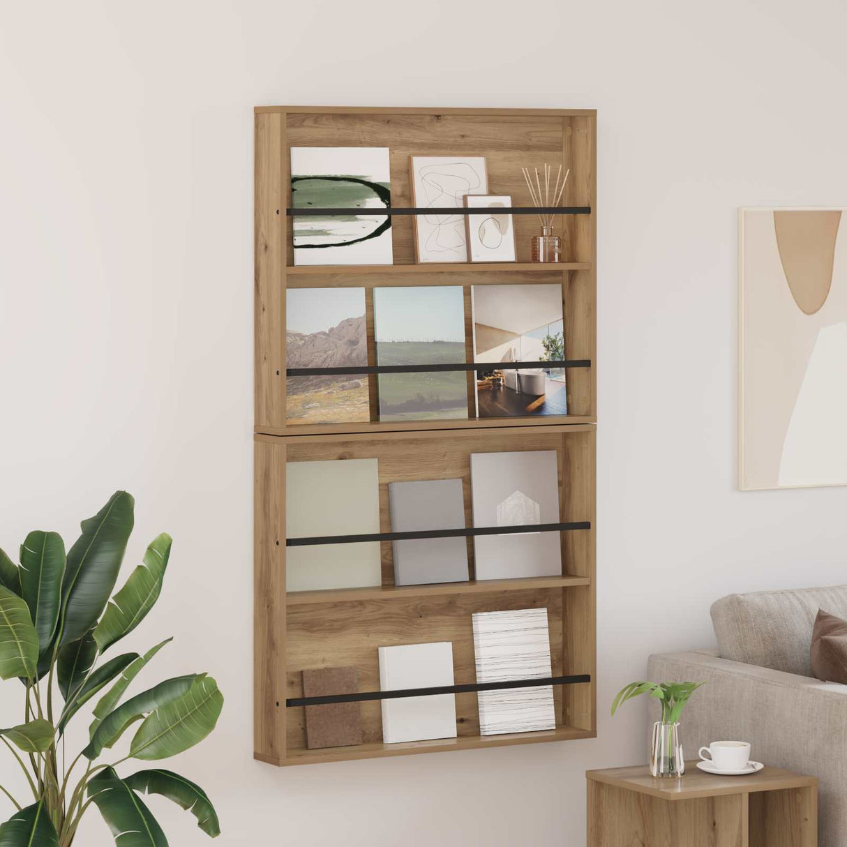vidaXL Magazine Rack Black Oak 60 x 12 x 70 cm Engineered Wood