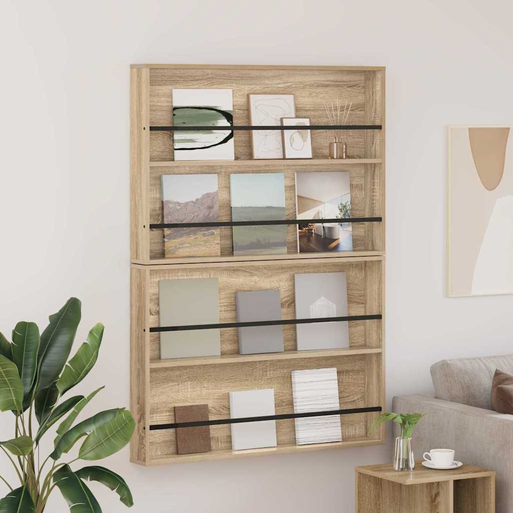 vidaXL Magazine Rack Black Oak 60 x 12 x 70 cm Engineered Wood