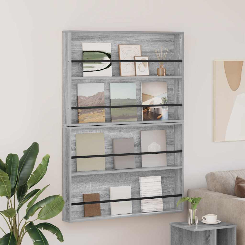 vidaXL Magazine Rack Black Oak 60 x 12 x 70 cm Engineered Wood